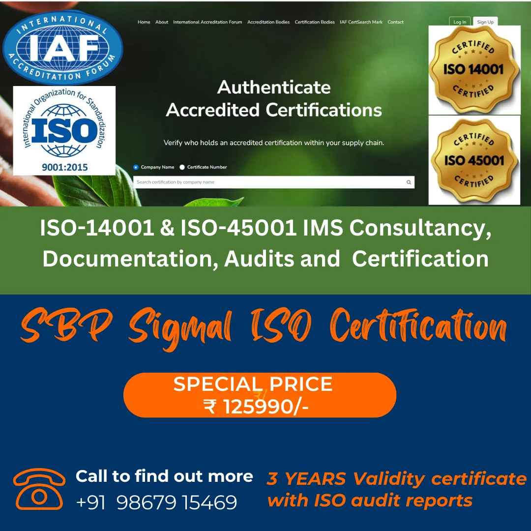 SBP SigmaL ISO 14001 & ISO 45001 Consultancy, Documentation, Audits and Certification